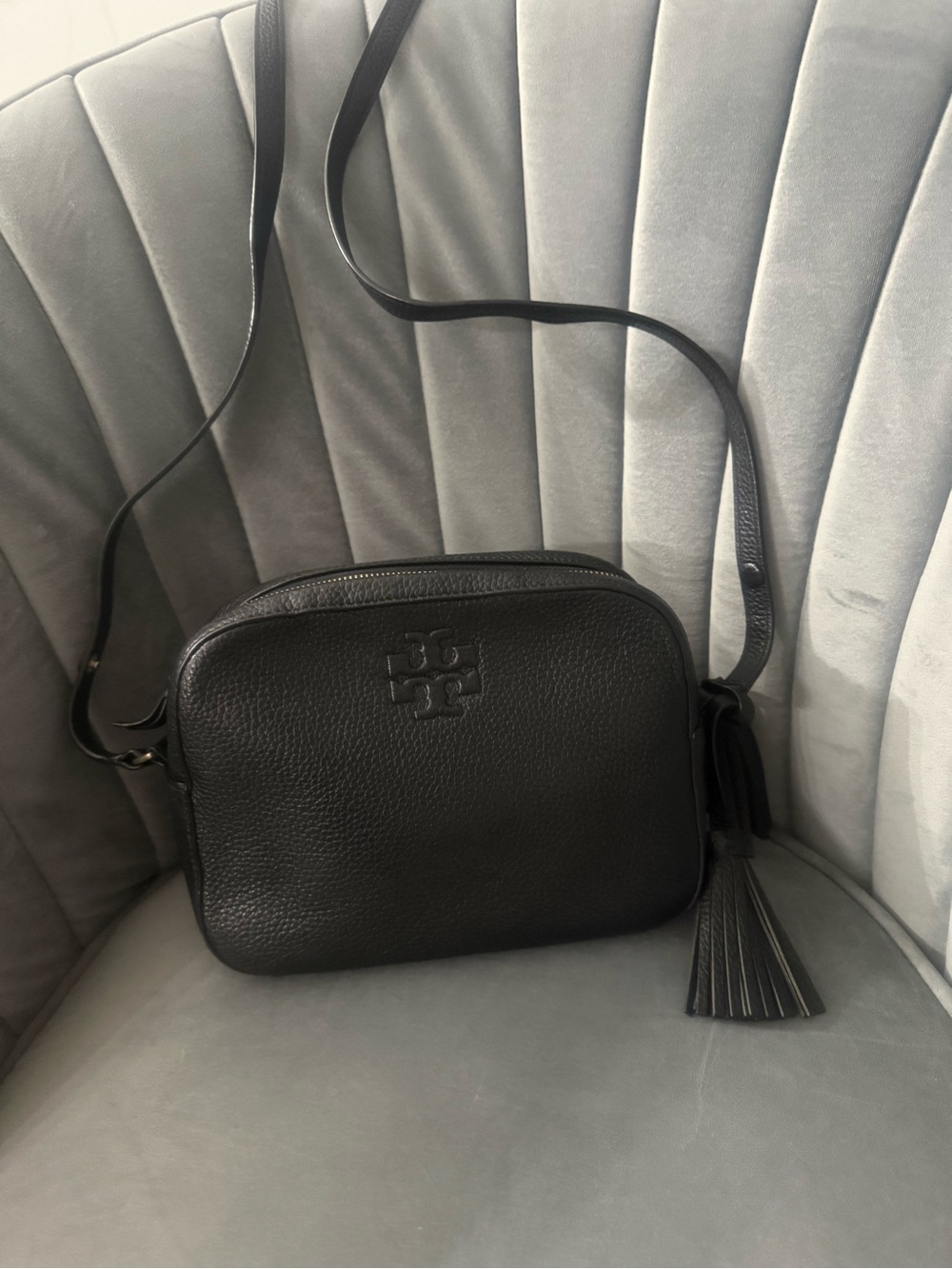 Tory Burch Black Pebbled Leather Crossbody with Tassel